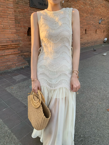 Simple White A Line Round Neck Lace Chiffon Party Dress Outfits HZ1023